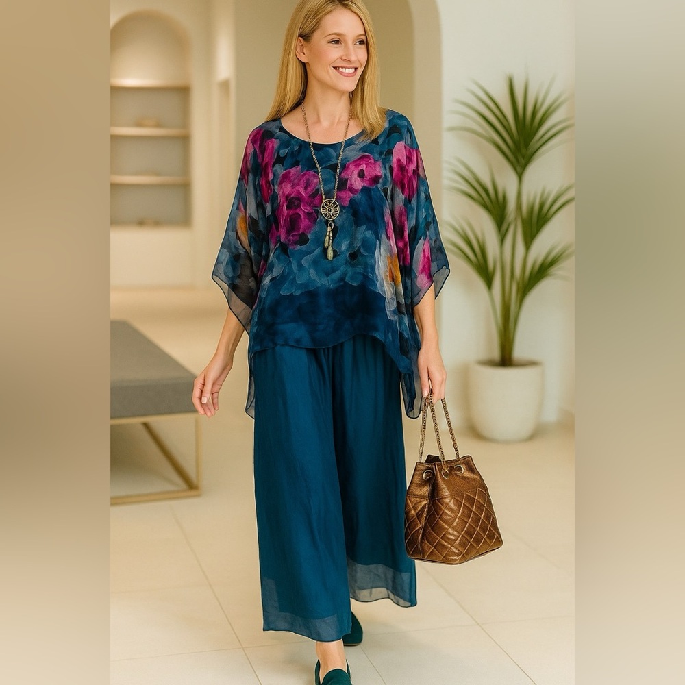 Italian silk Poncho Top and bottom